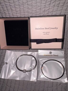 2 GORGEOUS, STAINLESS STEEL BRACELETS NEW JOURNEY & NEW STORY NIB